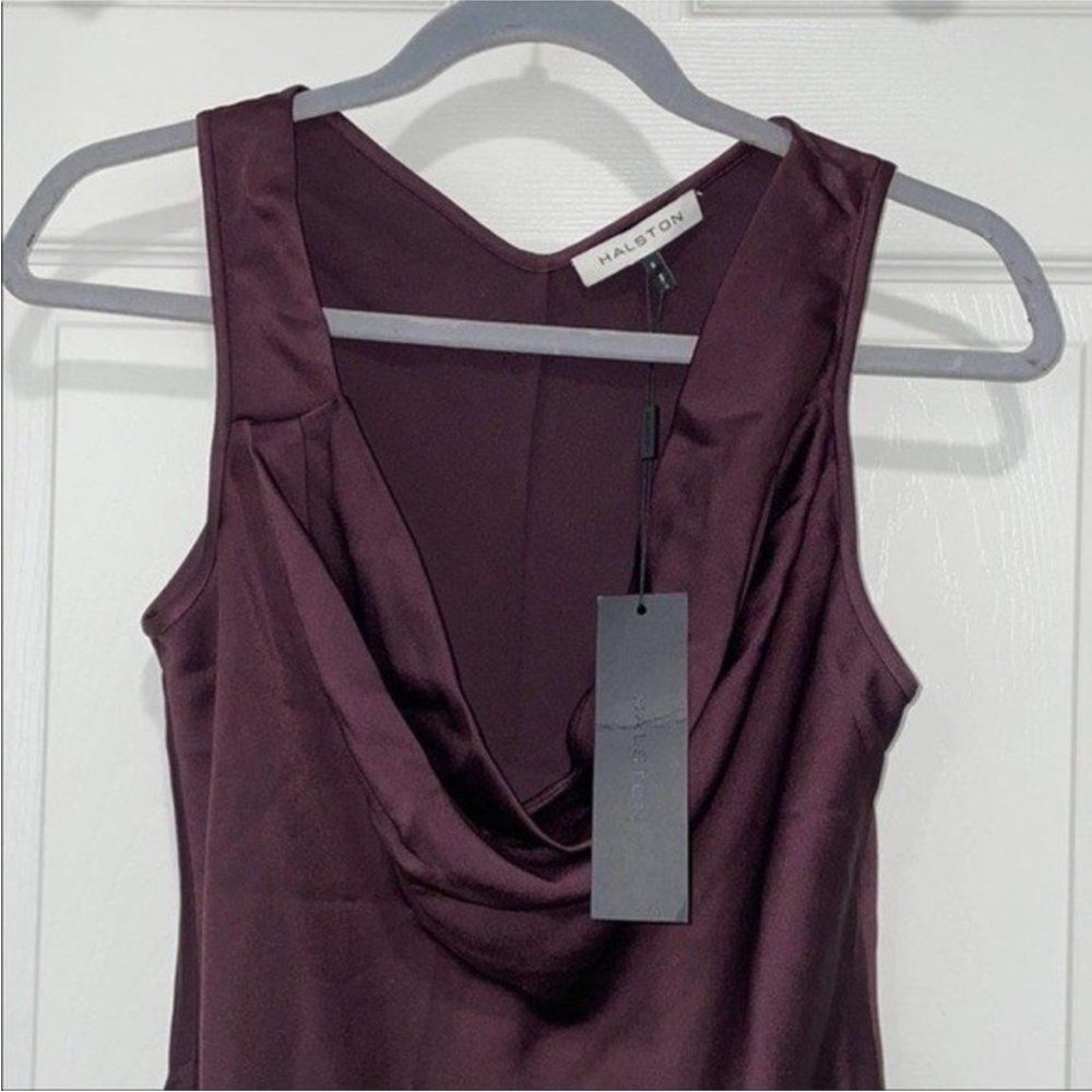 HALSTON Womens Size 6 ASYMMETRIC COWL SATIN TOP - Picture 7 of 11
